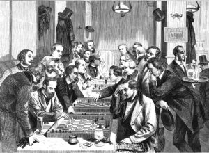 Шахматисты в парижском кафе «Режанс». 4-й справа – Тургенев