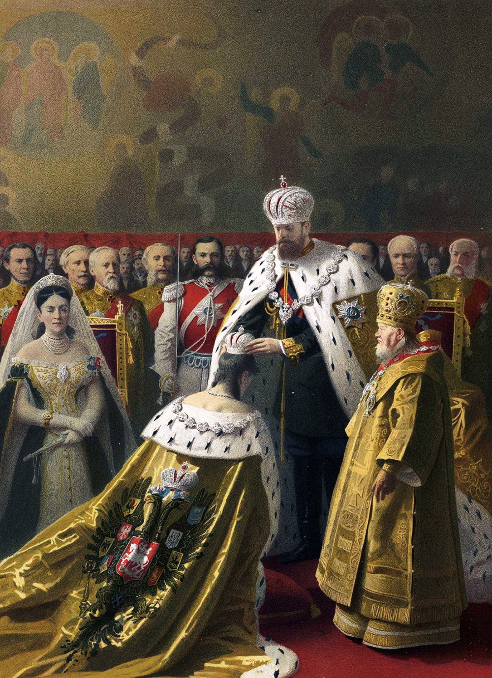 Неизвестный художник. Император Александр III коронует императрицу Марию Федоровну. 1883 г.